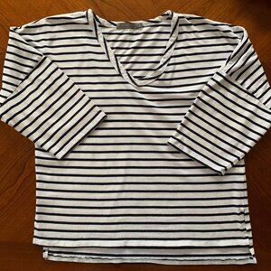 Mod O‎ Doc Mododoc Los Angeles Womens Striped Tee Shirt Top V-Neck Nautical XS